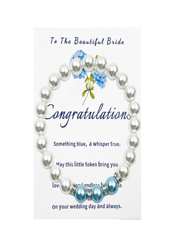 Dorla Cool Something Blue Gift for Bride Bridal Shower Gifts for Bride to be Pearl Beads Bracelet Bridal Party Wedding Accessory Jewelry (three blue) - Image 1